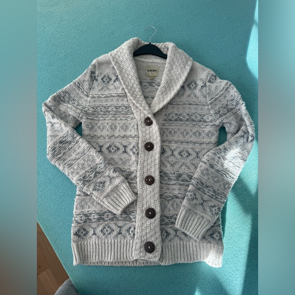 Very good used condition, Harlow shawl collar cardigan, size small